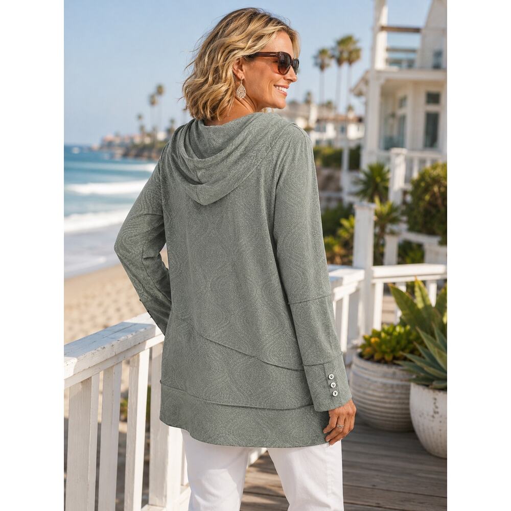 Soft Surroundings Sage Green Draped Cowl Neck Tunic - Picture 3 of 14